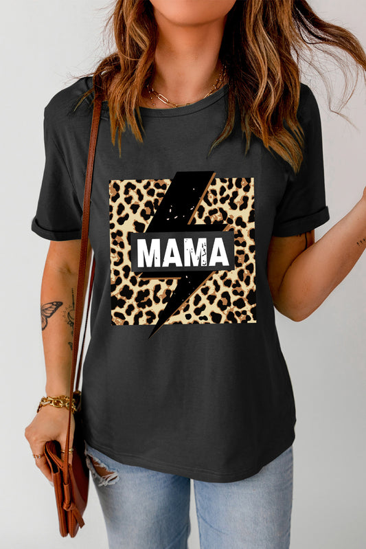 Black Mama Lightning Leopard Print Graphic Tee