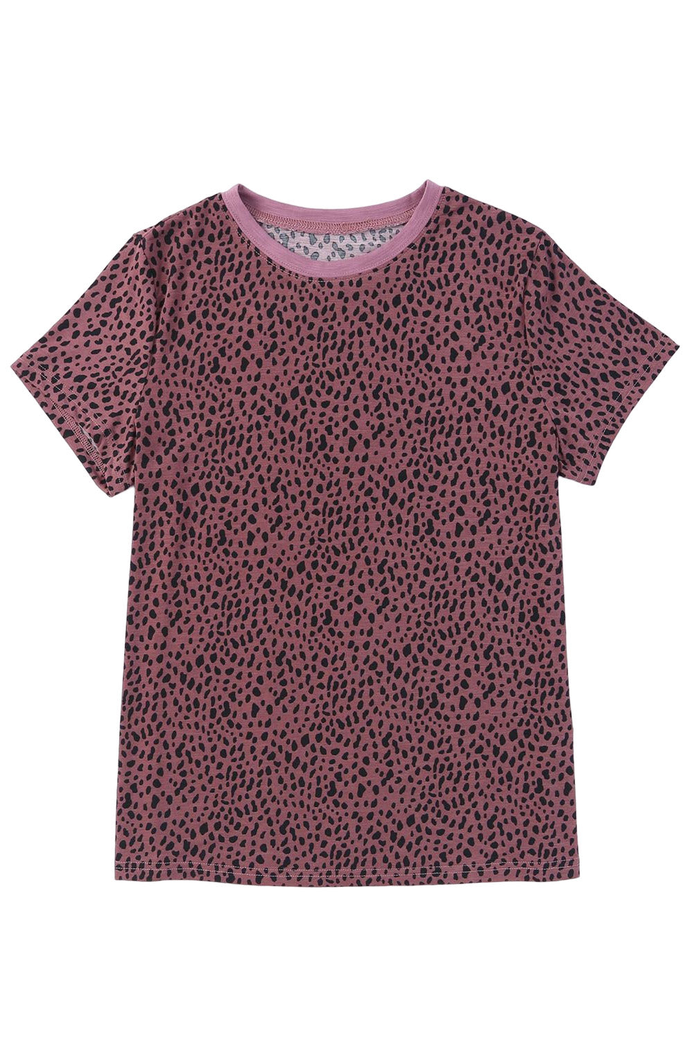 Apricot Cheetah Print Casual Crew Neck T Shirt