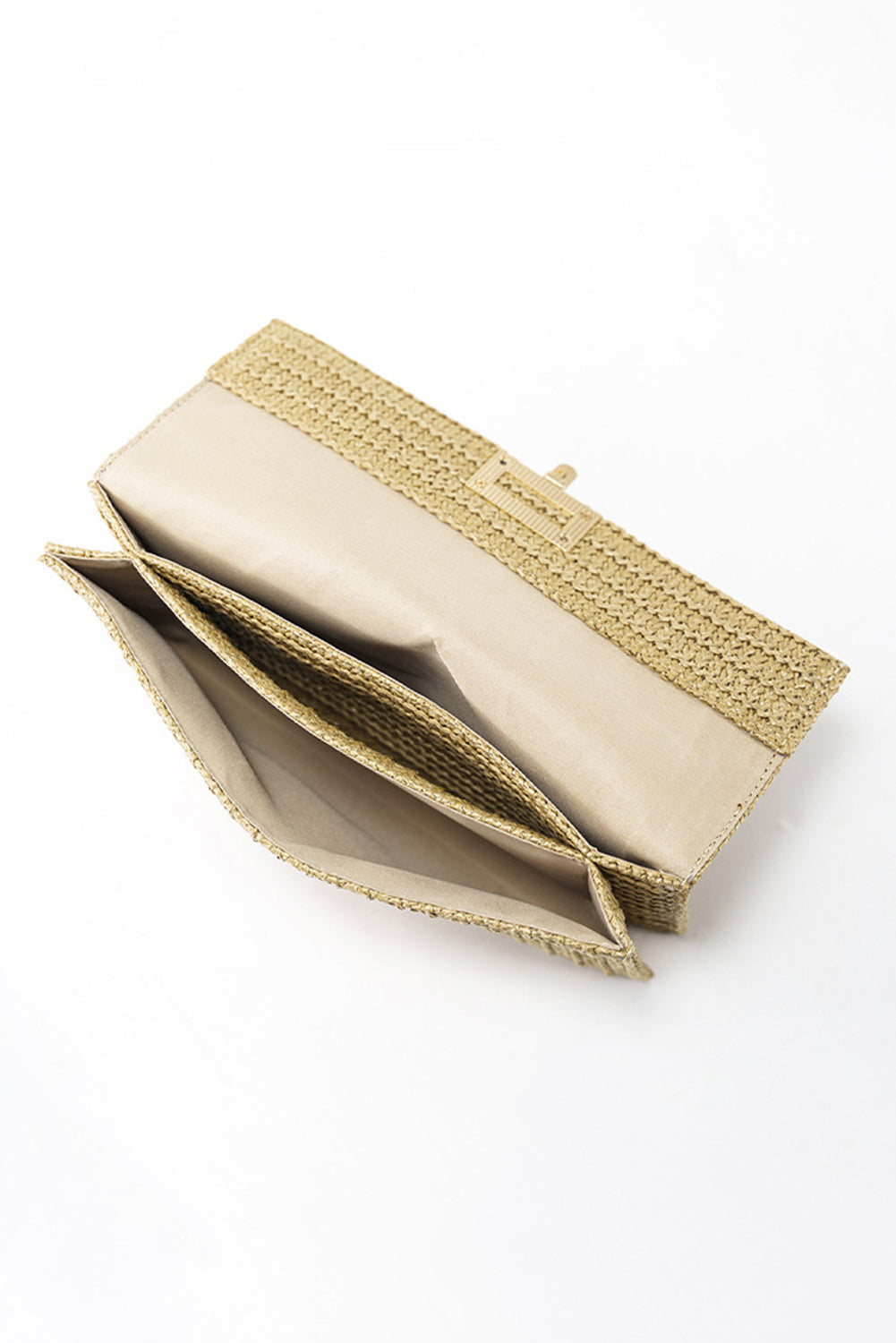 Beige Woven Metal Clasp Flap Clutch