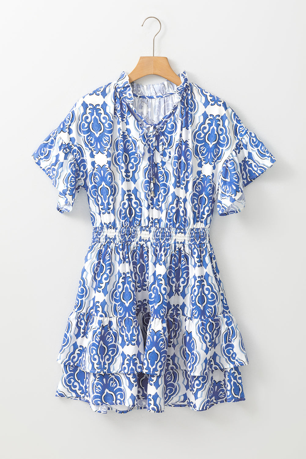 Ashleigh Blue Abstract Print Smocked Waist Tiered Mini Dress