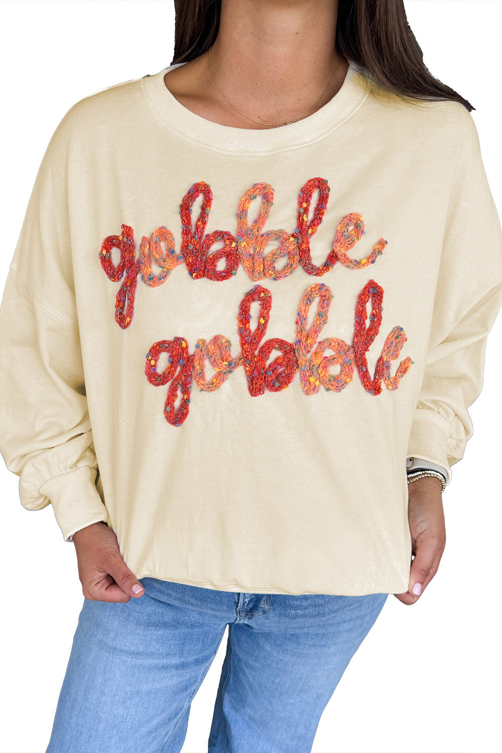 Apricot gobble gobble Pattern Drop Shoulder Sweatshirt