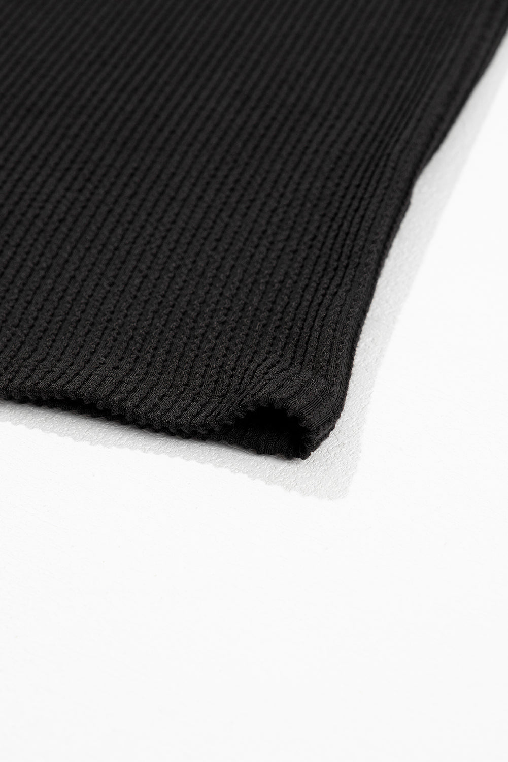 Black Ribbed V Neck Pocket Drop Sleeve T-Shirt