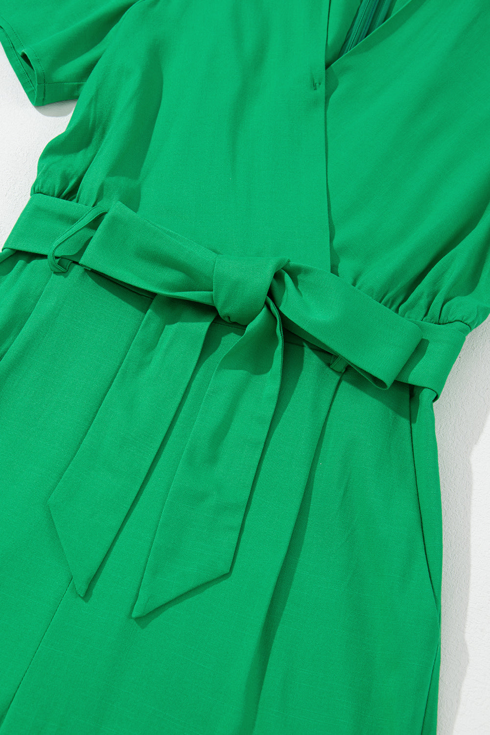 Bright Green Wrap V Neck Belted Elegant Jumpsuit