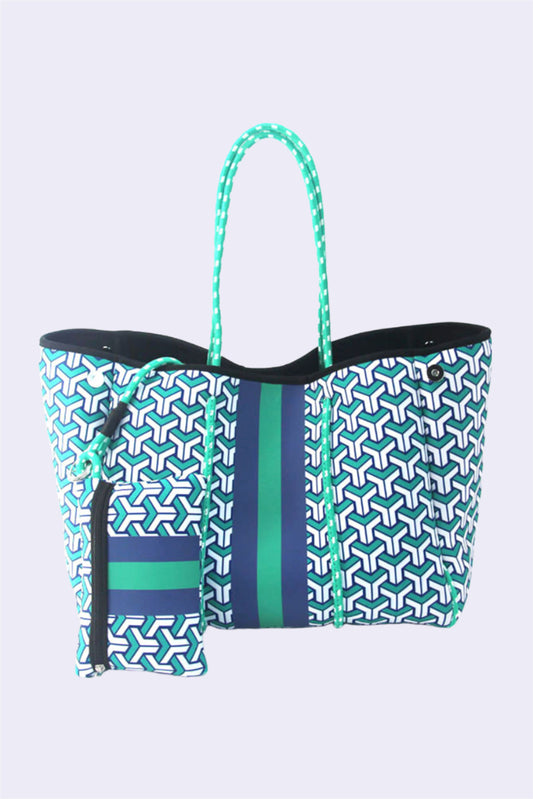 Dark Blue Geometric Print Tote Bag