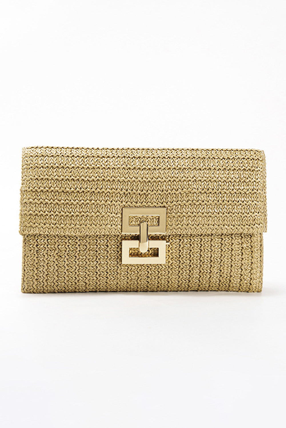 Beige Woven Metal Clasp Flap Clutch