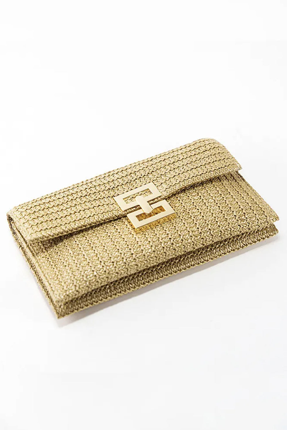 Beige Woven Metal Clasp Flap Clutch