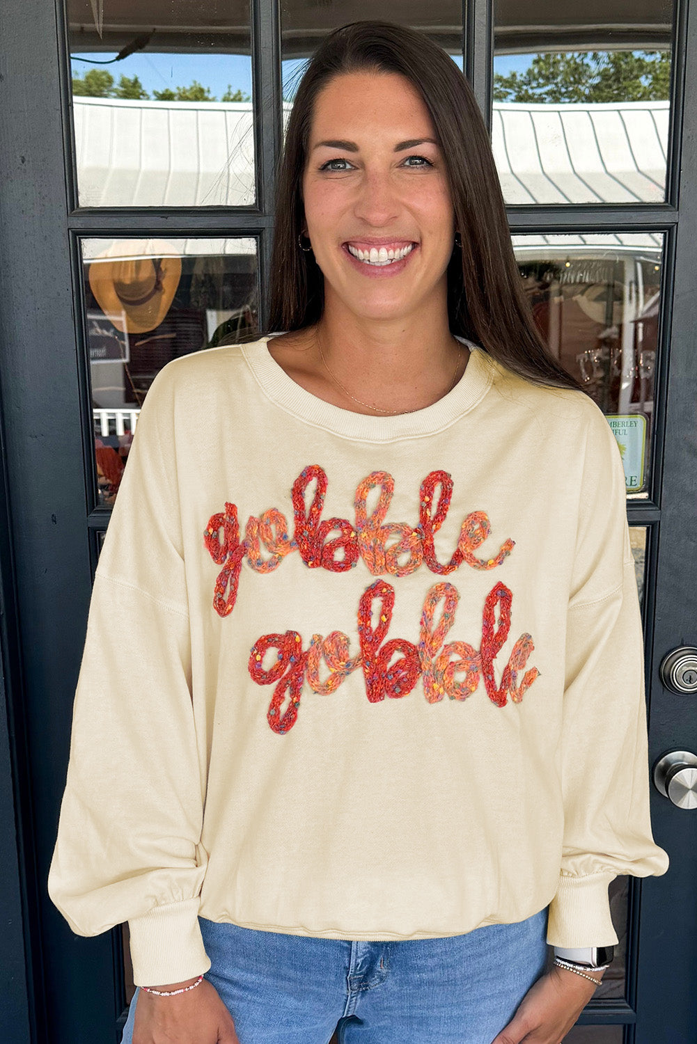 Apricot gobble gobble Pattern Drop Shoulder Sweatshirt