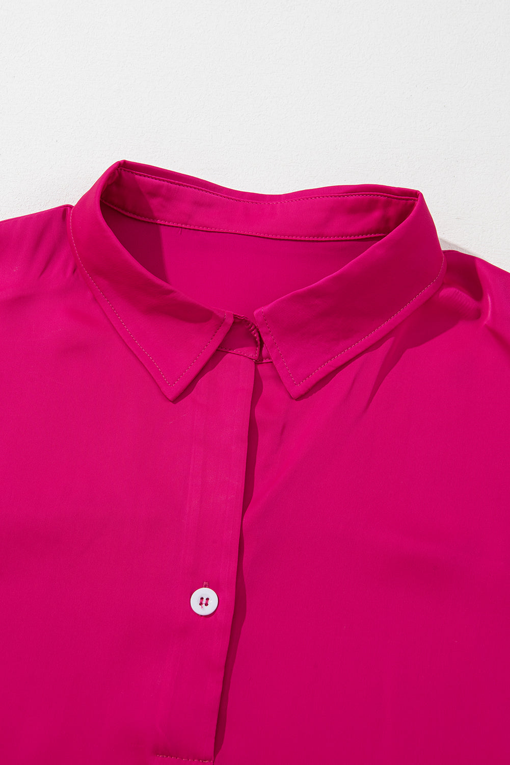 Bright Pink Collared V Neck Short Sleeve Plus Size Dress