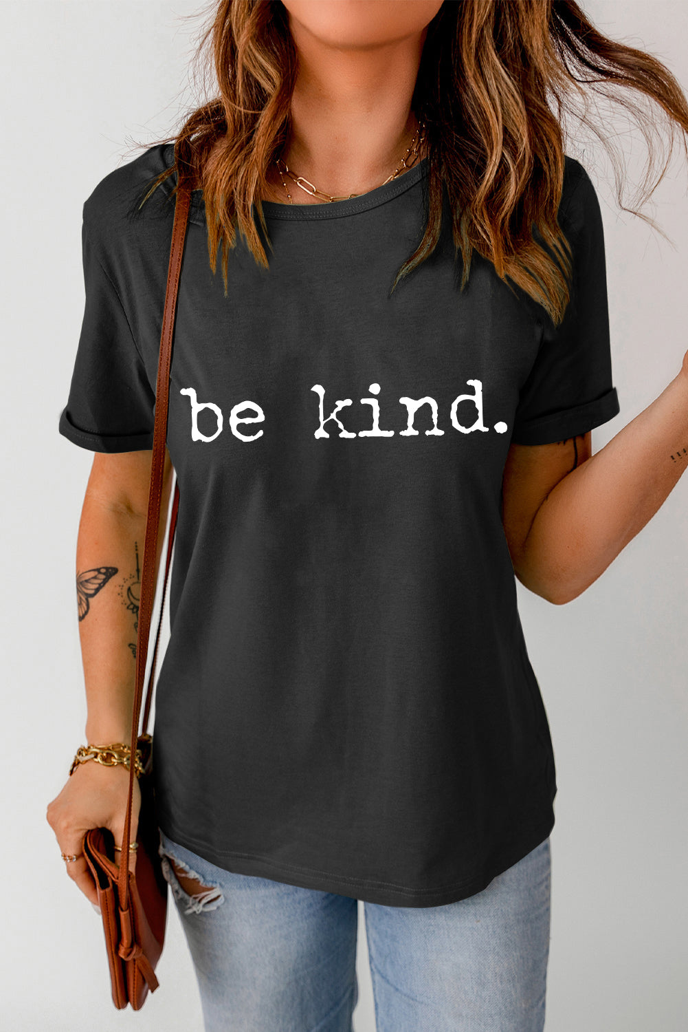 Black Casual be kind Letter Graphic Round Neck T Shirt