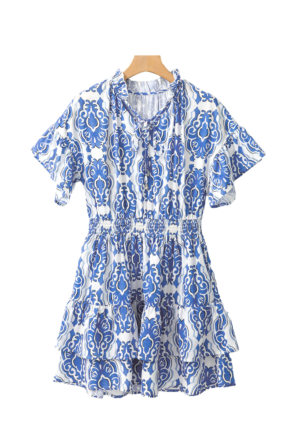 Ashleigh Blue Abstract Print Smocked Waist Tiered Mini Dress