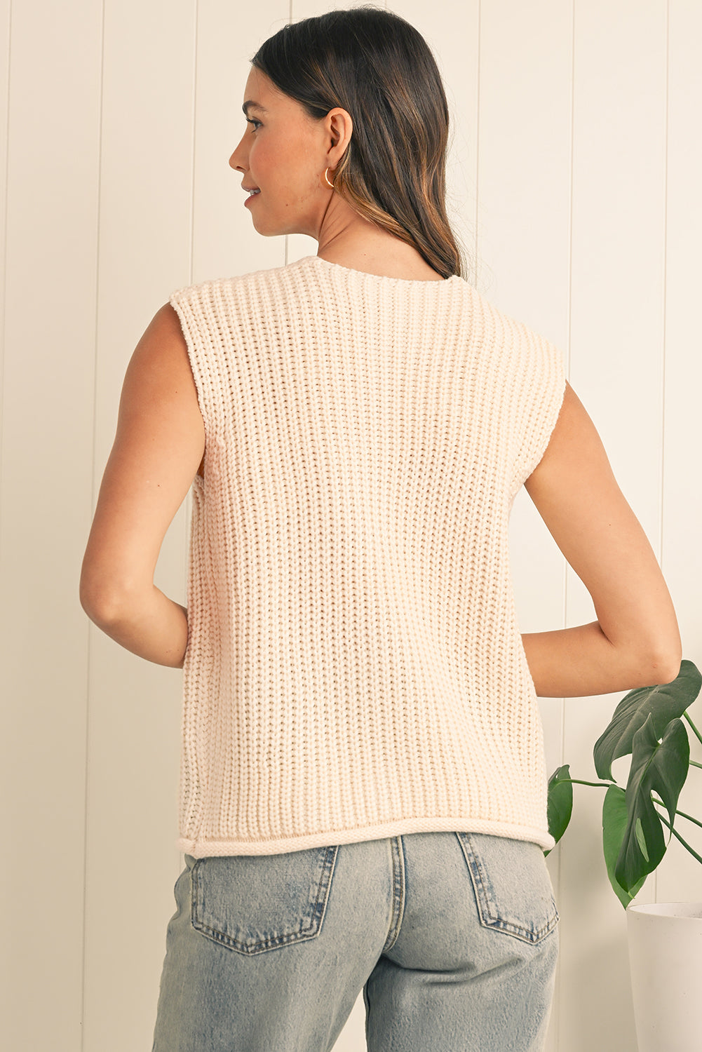 Fiery Red Solid Textured Knit Side Pockets Buttoned Sweater Vest