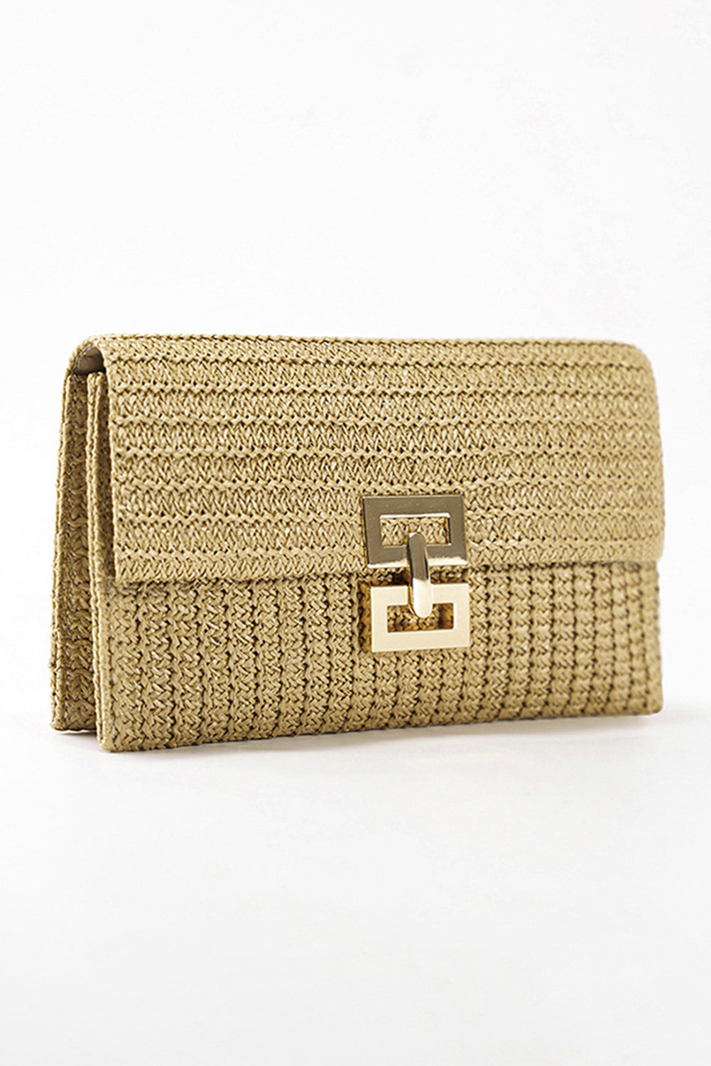 Beige Woven Metal Clasp Flap Clutch