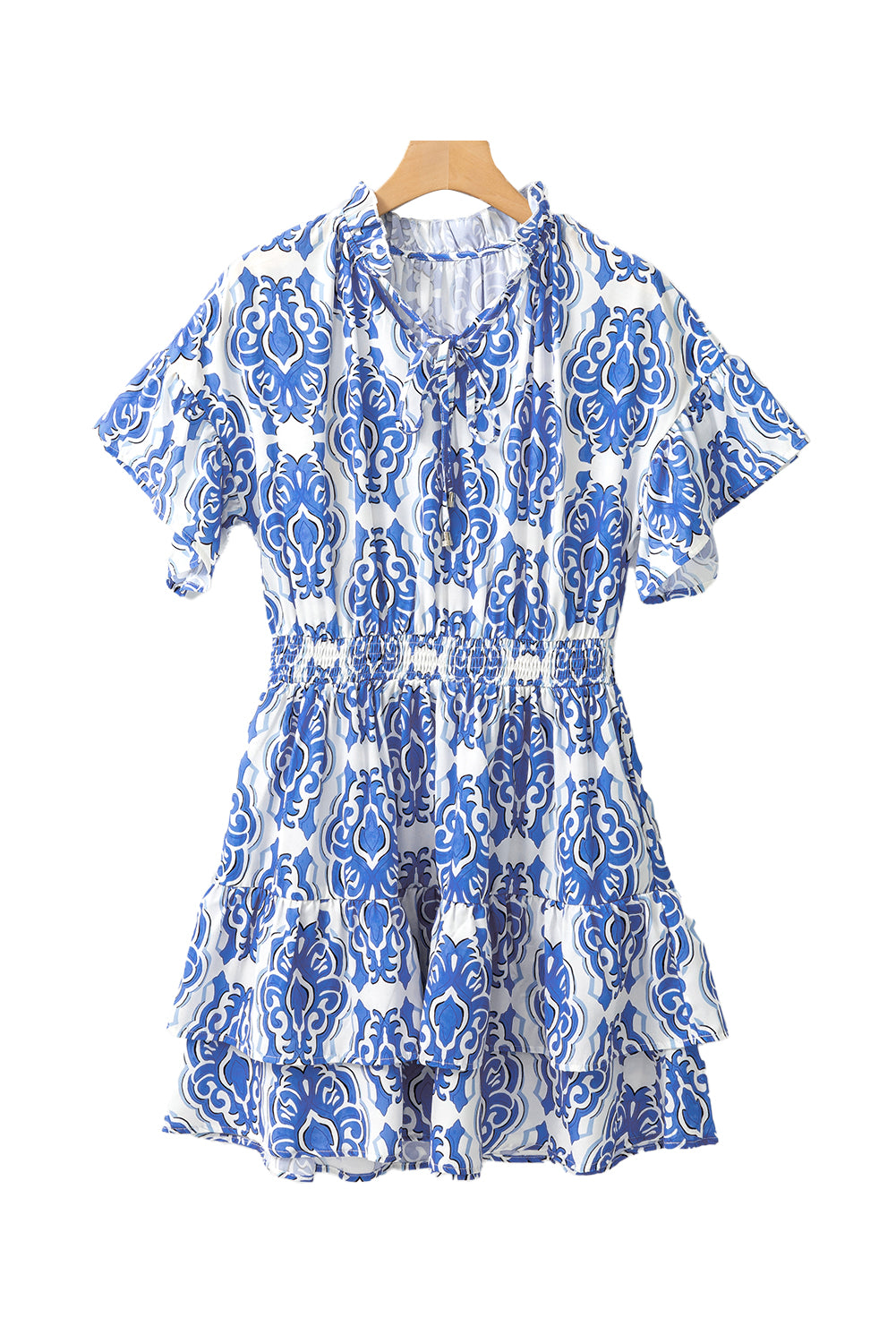 Ashleigh Blue Abstract Print Smocked Waist Tiered Mini Dress