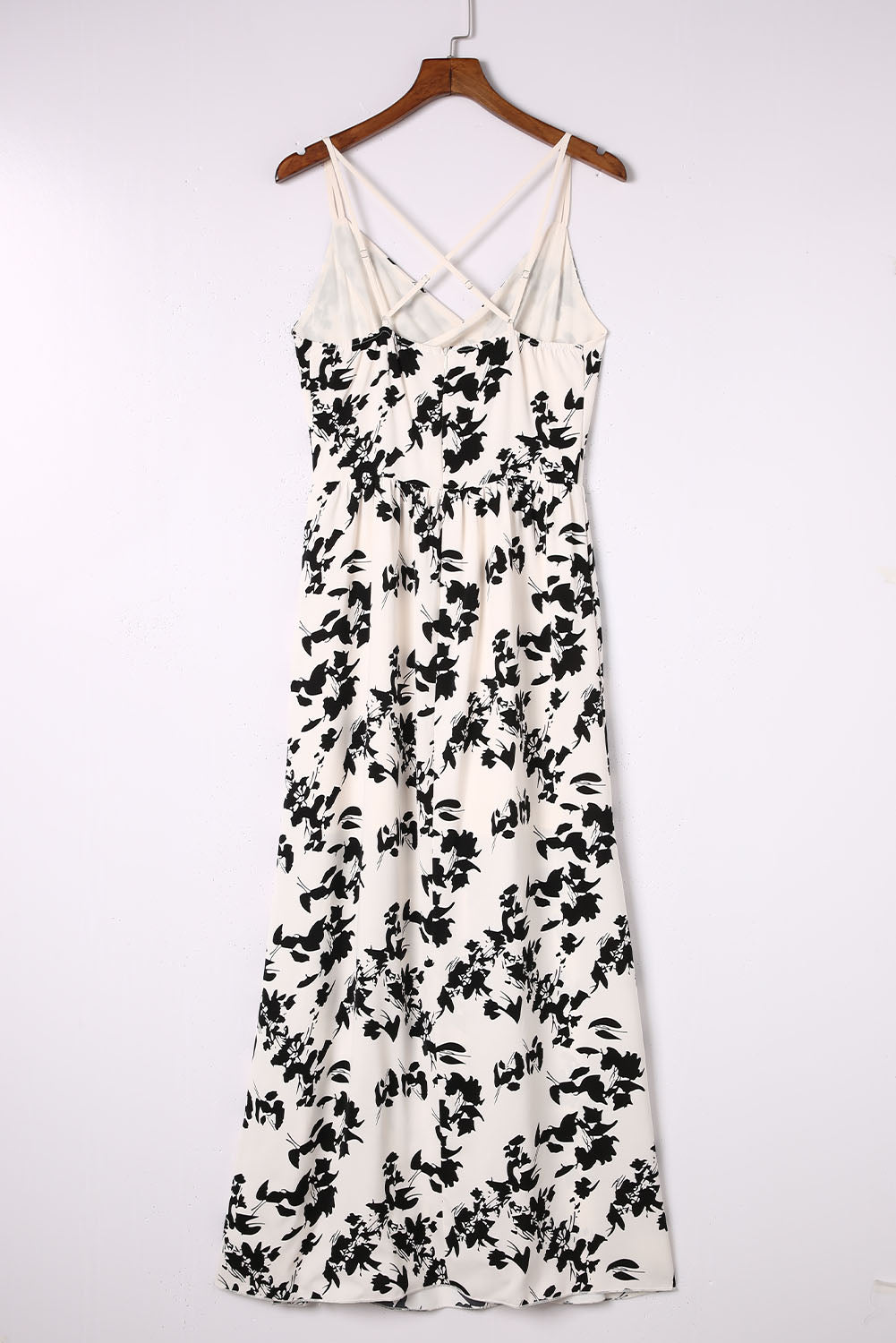 Beige Crossover Hollow-out Maxi Floral Dress With Slit