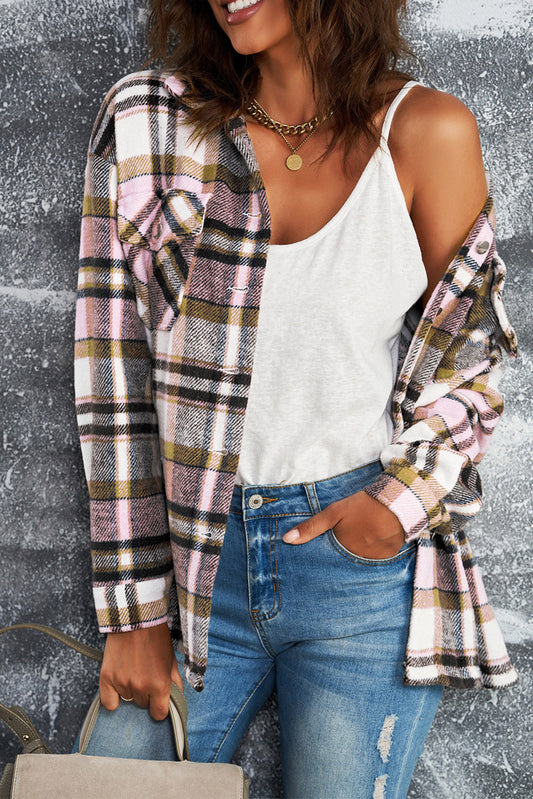 Brown Plaid Button Up Long Sleeve Flannel Shacket