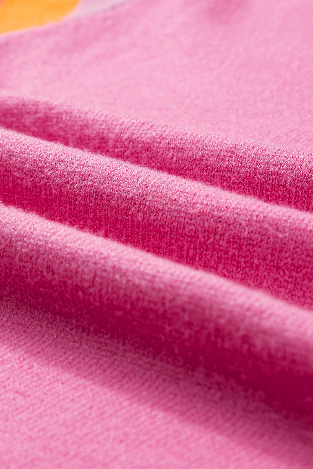 Bright Pink Contrast Sleeve Striped Round Neck Knitted Tee