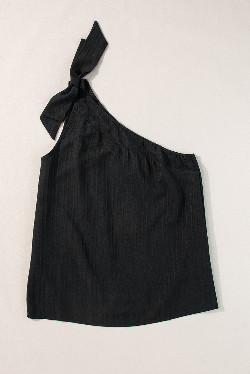 Black Solid Color Asymmetrical Knot Textured Sleeveless Shirt